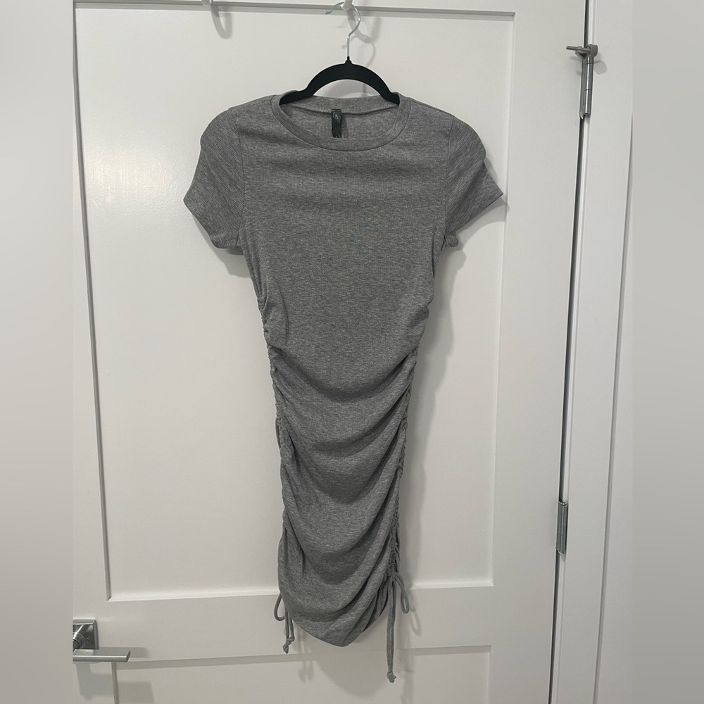 Francesa’s Gray Ribbed Mini Dress with Side Ruching - Size Small